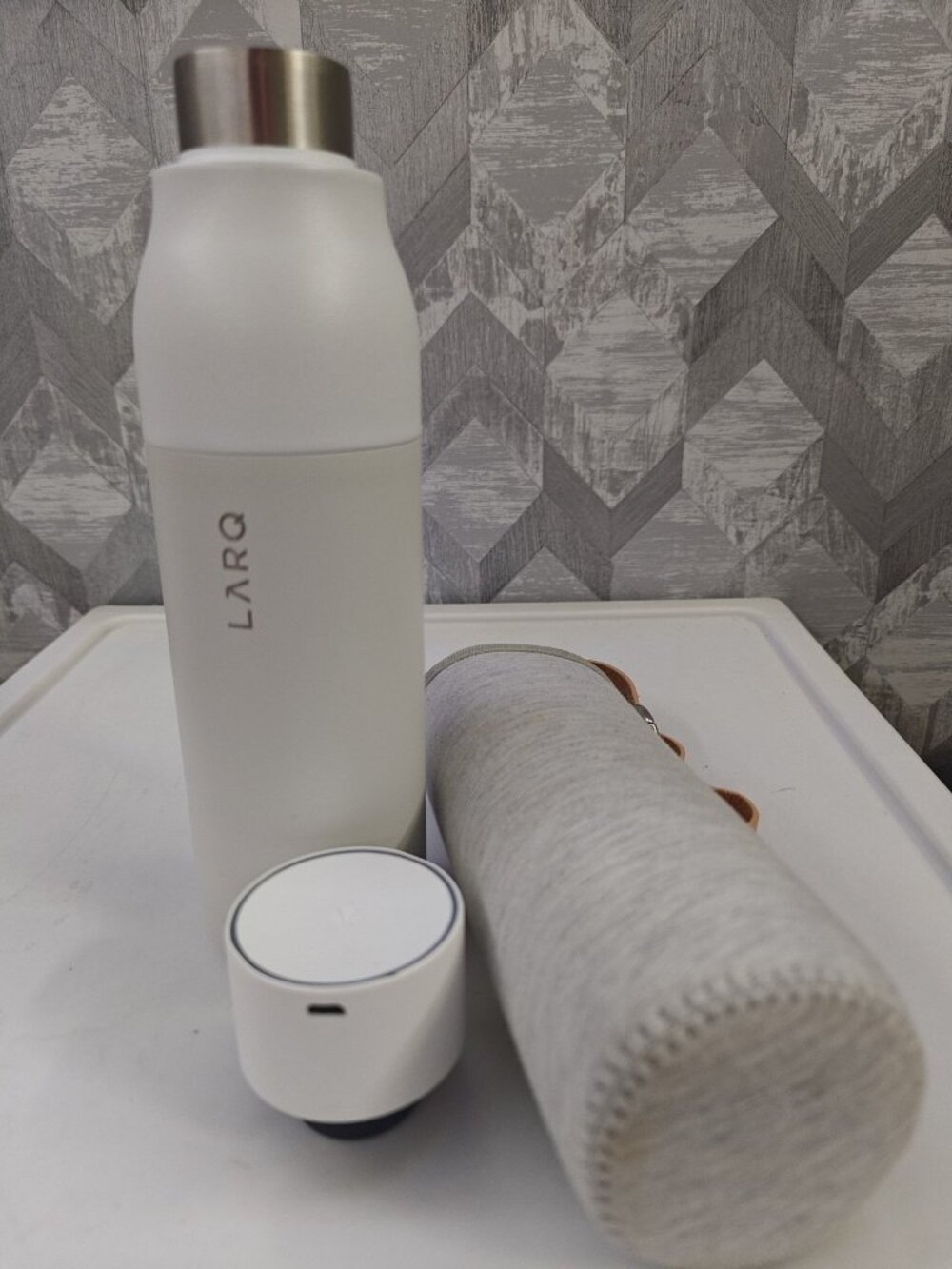 LARQ Self-Cleaning Water Purification Bottle, 17 oz, Graphite White, with Sleeve